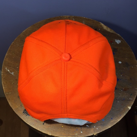 Vintage USA made floppy puffy trucker SnapBack hat full 6 panel blaze orange cap - Picture 9 of 15